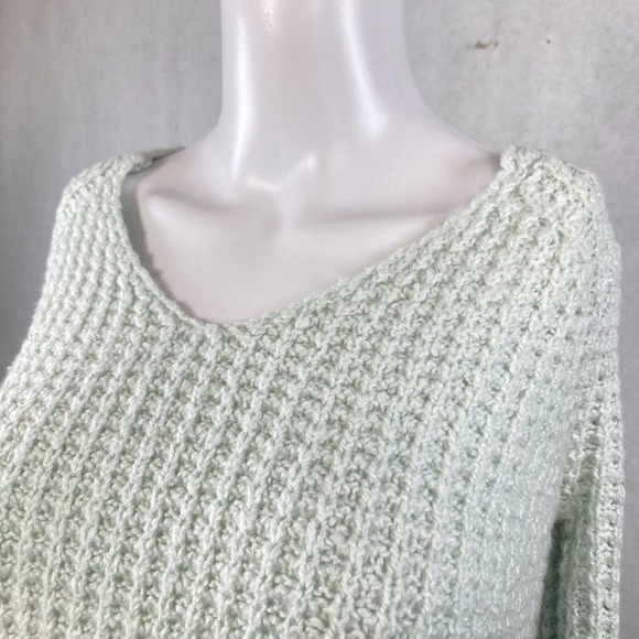 Hollister Sweater Womens Sz S Mint Green Waffle Cotton Knit V-Neck Pullover‎ - Picture 2 of 8